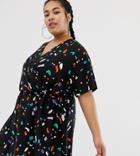 Collusion Plus Rouched Wrap Dress In Print - Black