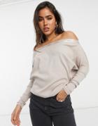 River Island Off Shoulder Long Sleeved Set T-shirt In Beige-neutral