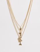 Asos Design Layered Necklace Pack With Summer Charms In Gold Tone - Gold