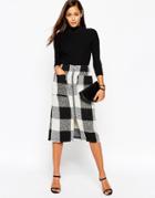 Asos Midi Skirt In Wool Mix Check With Zip Front