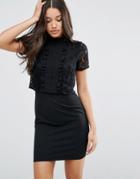 Asos Lace Crop Top Ruffle Trim Mini Dress - Black