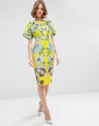 Asos Wiggle Dress In Mirrored Floral Print - Multi