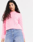 Bershka Cable Knit Sweater In Pink