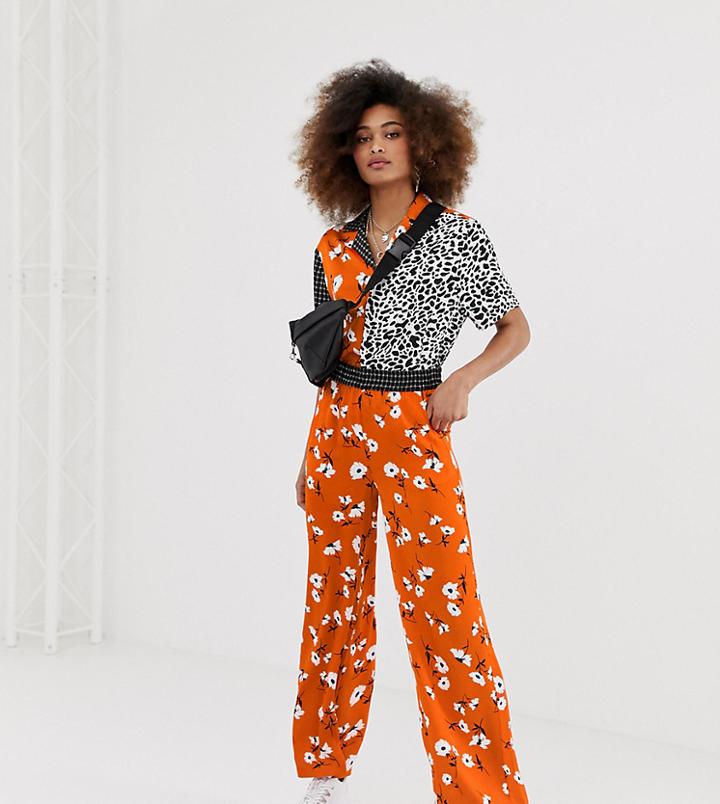 Collusion Mixed Print Wide Leg Pants - Gray