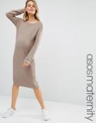 Asos Maternity Midi Dress In Knit - Beige