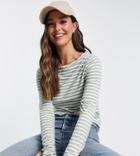 Asos Design Tall Long Sleeve Striped T-shirt In Sage-green