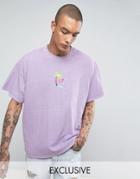 Reclaimed Vintage Inspired Oversized Embroidered T-shirt In Overdye - Purple