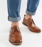 Asos Design Wide Fit Causal Brogue Shoes In Tan Leather With Gum Sole - Tan