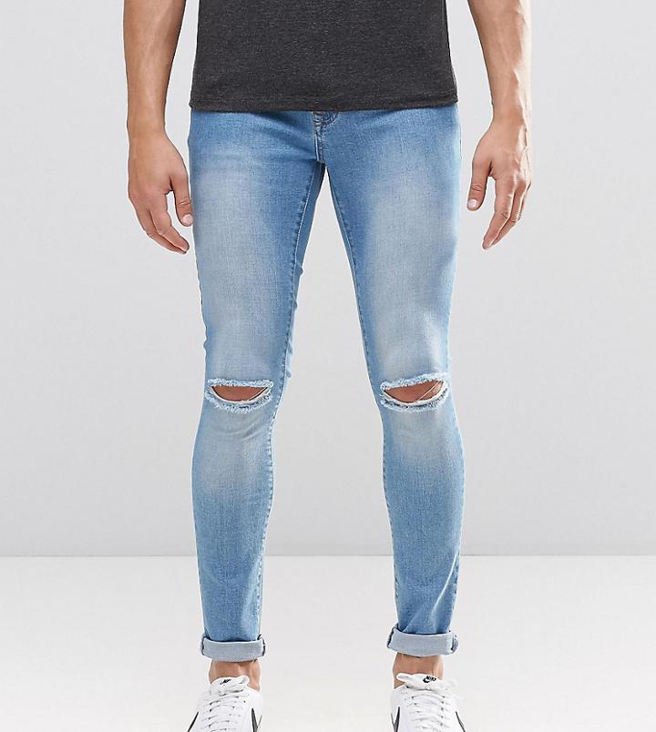 Brooklyn Supply Co Light Washed Denim Dyker Jeans With Knee Slit In Super Skinny Fit - Blue