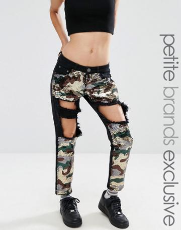 Liquor & Poker Petite Extreme Rip Skinny Jean With Sequin Inserts - Black