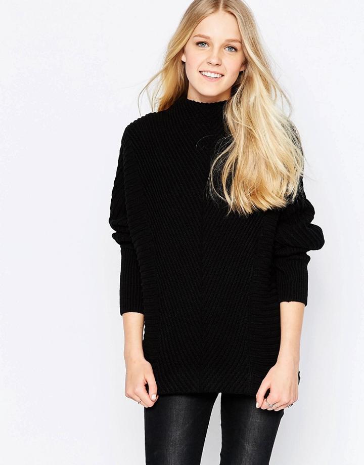 Vila Indie High Neck Textured Sweater In Black - Black