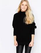 Vila Indie High Neck Textured Sweater In Black - Black