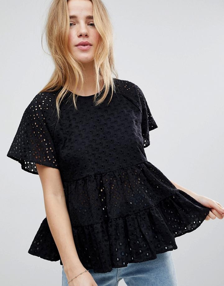Asos Smock Top In Broderie - Black