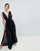 Asos Grecian Plunge Maxi Woven Beach Dress - Black