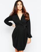 Asos Crepe Wrap Dress With D Ring - Black