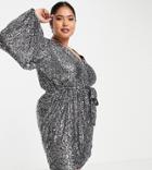 River Island Plus Sequin Embellished Mini Dress In Silver