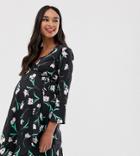 Influence Maternity Floral Ruffle Wrap Dress In Black - Black