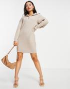 4th & Reckless Open Collar Knitted Midi Sweater Dress In Gray-grey