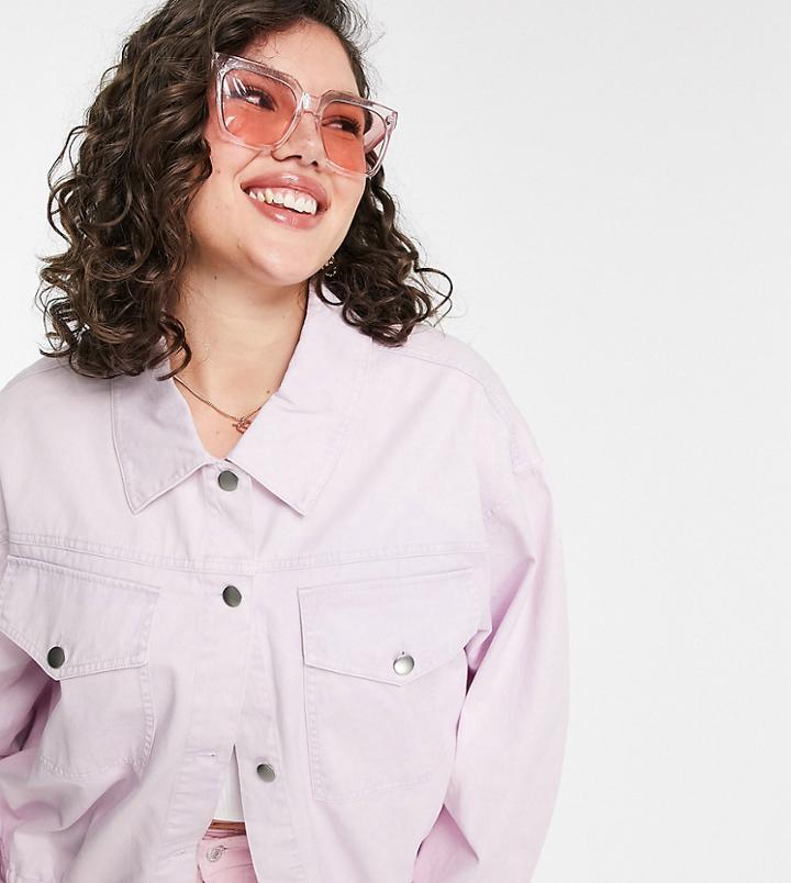 Asos Design Curve Oversized Acid Wash Jacket In Lilac-purple