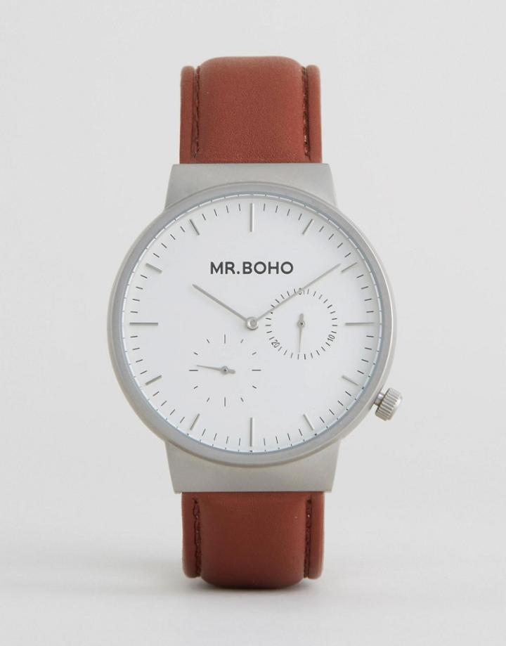 Mr Boho Multifunction Watch With Brown Leather Strap - Brown