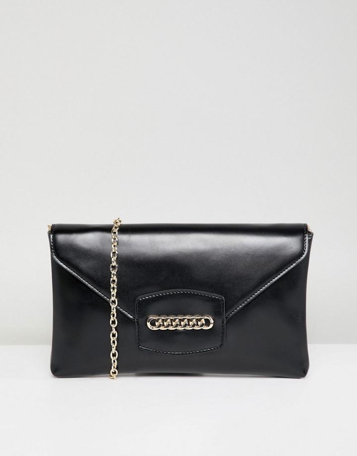 Asos Design Envelope Clutch Bag With Chain Detail And Detachable Strap - Black