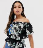 Parisian Petite Off Shoulder Top In Floral Print-multi