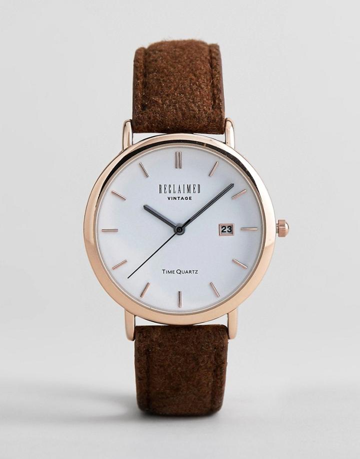 Reclaimed Vintage Inspired Date Wool Strap Watch In Brown Exclusive To Asos - Brown
