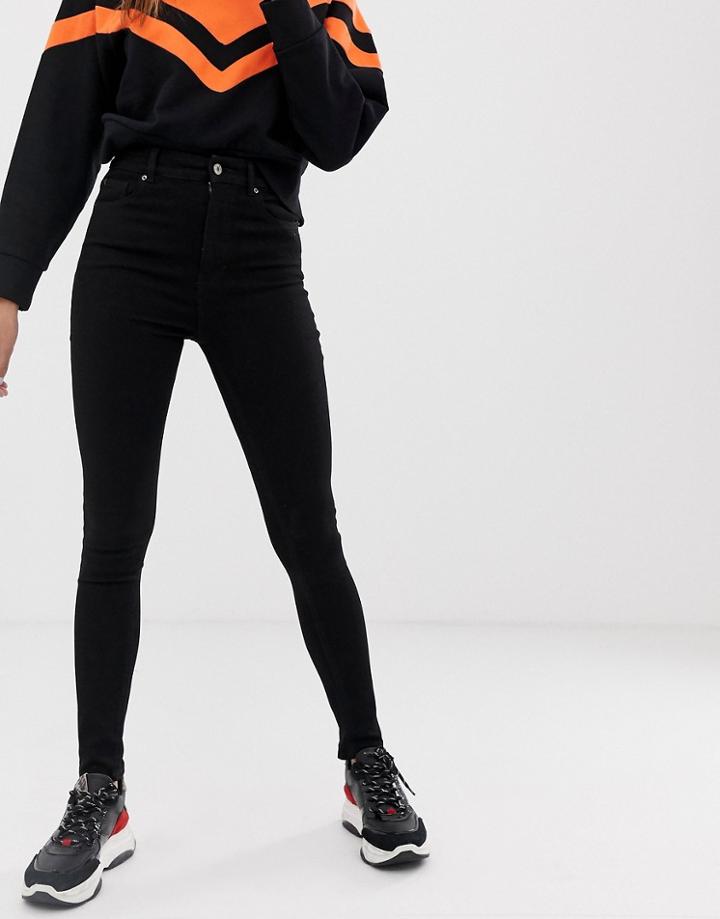 Pull & Bear High Rise Skinny Jeans In Black - Black
