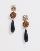 Asos Design Earrings With Rope Wrap And Resin Drop In Gold Tone - Gold
