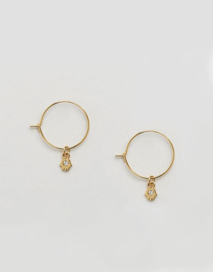 Orelia Hamsa Drop Hoop Earrings - Gold