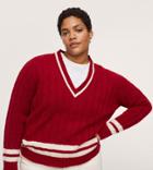 Mango Curve Cable Knit Varsity Sweater In Red With White Stripes