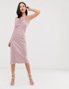 Outrageous Fortune Satin Cowl Front Lace Insert Maxi Dress In Pink Texture