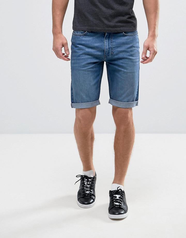 Religion Denim Short With Turn Up - Blue
