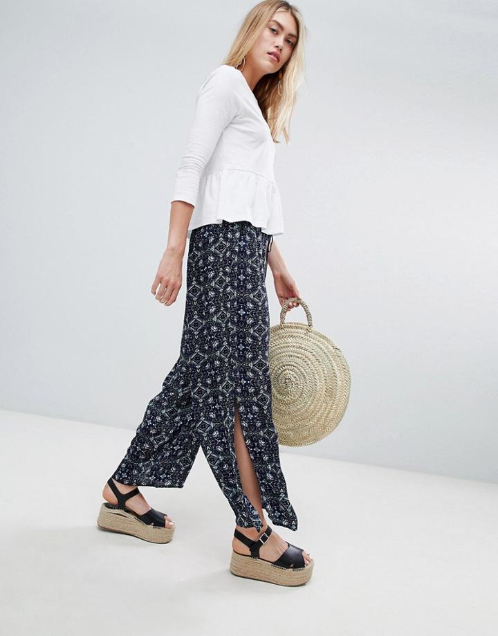 Brave Soul Wide Leg Floral Pants - Blue