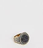 Designb Vintage Inspired Black Marble Signet Ring In Burnished Gold Exclusive To Asos