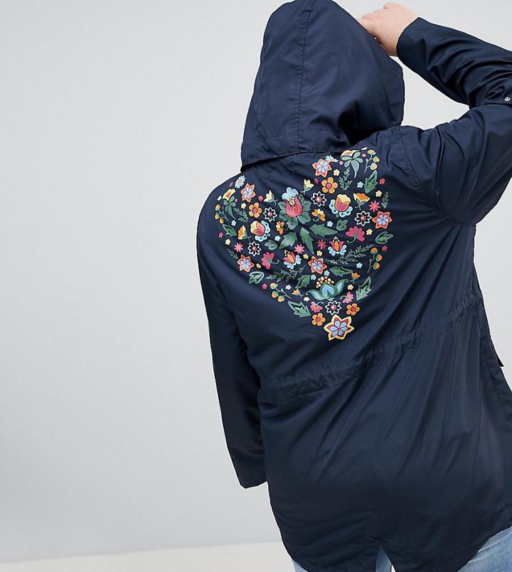 Brave Soul Plus Merri Lightweight Jacket With Back Detail - Navy