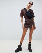 Motel Mini Skirt With Front Split In Geometric Print - Brown