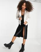 Topshop Faux Leather Biker Jacket In Off-white