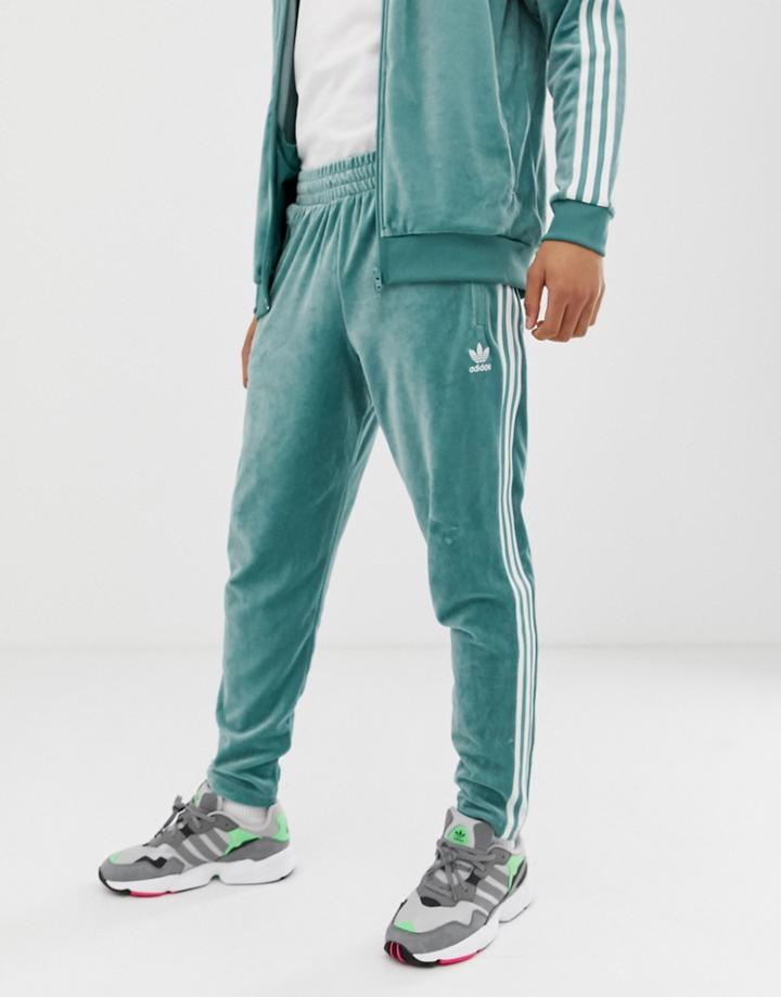 Adidas Originals Velour Track Sweatpants In Green - Green