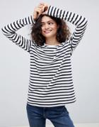 Asos Design Relaxed Long Sleeve Top In Stripe - Multi