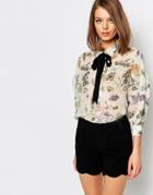 Sister Jane Painted Floral Shirt With Contrats Tie Up Ribbon - Multi