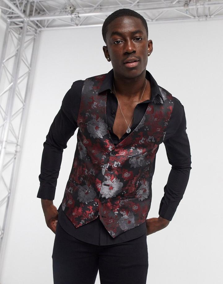 Bolongaro Trevor Floral Print Super Skinny Vest-black