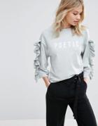 Mango Poetic Ruffle Sweat Top - Blue