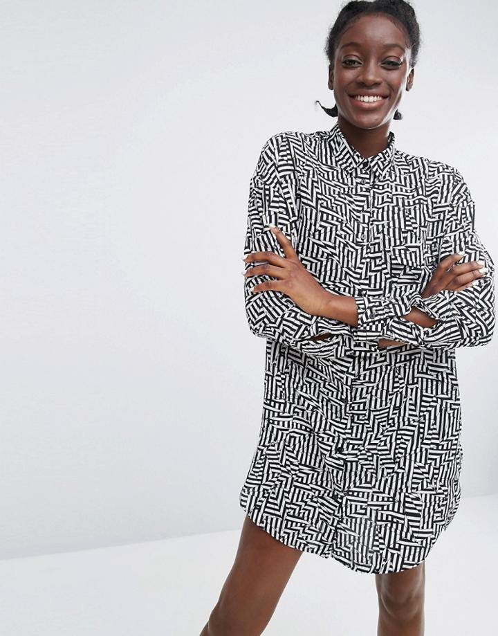 Monki Graphic Mini Shirt Dress - Black