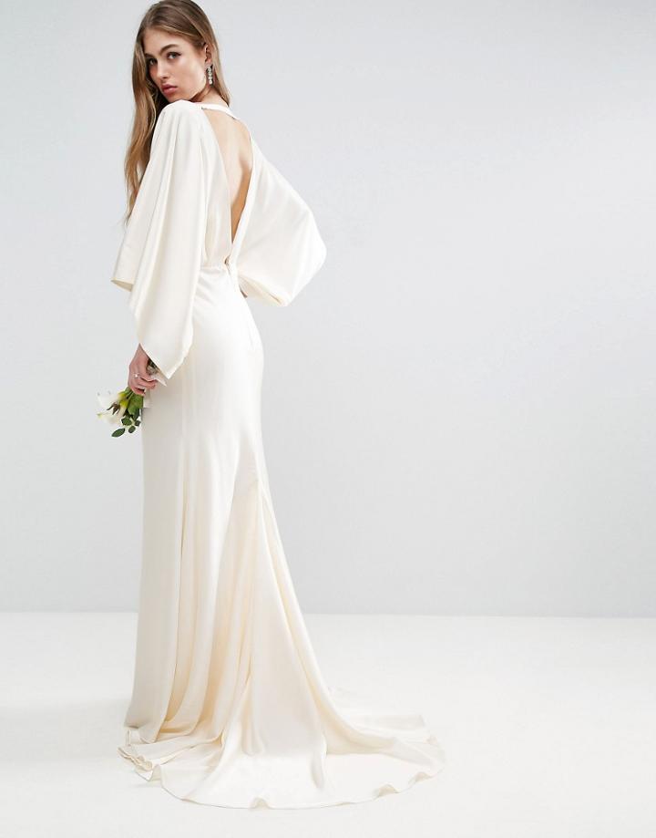 Asos Bridal Kimono Plunge Back Maxi Dress - Cream