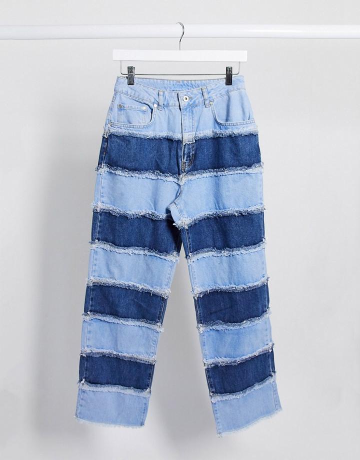 The Ragged Priest Mom Jeans In Patchwork Stripe-blues