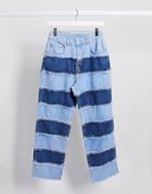 The Ragged Priest Mom Jeans In Patchwork Stripe-blues