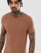 Asos Design Muscle Fit T-shirt With Crew Neck In Beige Marl - Brown