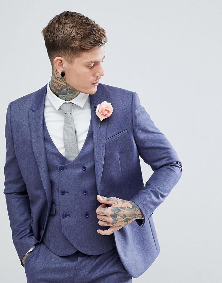 Asos Wedding Slim Suit Jacket In Deep Blue 100% Merino Wool