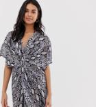 New Look Twist Front Beach Cover Up In Snake-multi